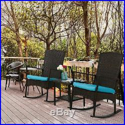 Outdoor Wicker Rocking Chair 3PCS Set Rattan Patio Furniture Table With Cushions