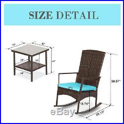 Outdoor Wicker Rocking Chair 3PCS Set Rattan Patio Furniture Table With Cushions