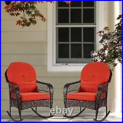 Outdoor Wicker Rocking Chair All Weather Rocker Chair with Cushions for Backyard