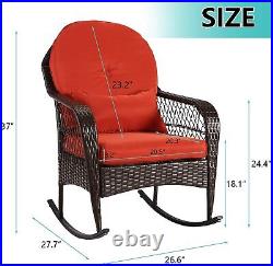 Outdoor Wicker Rocking Chair All Weather Rocker Chair with Cushions for Backyard
