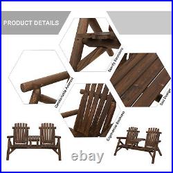 Outdoor Wood Adirondack Bench Chair with Center Table Patio Garden Loveseat