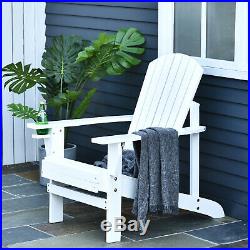 Outdoor Wood Adirondack Chair Patio Chaise Lounge Deck Reclined Bench Cup White