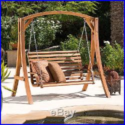 Outdoor Wood Bench Patio Swing Loveseat Porch Backyard Deck Swinging Bench