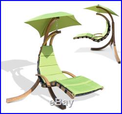 Outdoor Wooden Hanging Chaise Lounger Arc Stand Hammock Swing Chair Canopy
