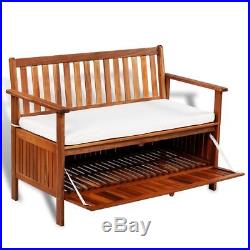 Outdoor Wooden Patio Bench Storage Space Box Cushion Garden Seat Chair Furniture