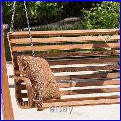 Outdoor Wooden Porch Chain Swing Loveseat Furniture Patio Garden Teak Finish