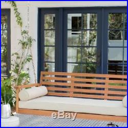 Outdoor Wooden Porch Swing Bed Eucalyptus Deep Seating Cushions Slat Design