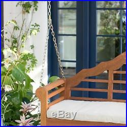Outdoor Wooden Porch Swing Bed Eucalyptus Deep Seating Cushions Slat Design Seat