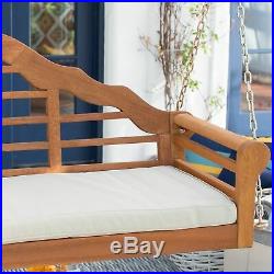 Outdoor Wooden Porch Swing Bed Eucalyptus Deep Seating Cushions Slat Design Seat