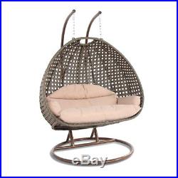 Outdoor XL 2 Person Porch Rattan Egg Wicker Hanging Swing Chair with Cover & Stand