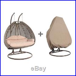 Outdoor XL 2 Person Wicker Swing Chair with Stand Hanging Egg Chair with Free Cover