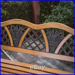 Outdoor Yard Bench Metal Curved Wooden Garden Backyard Patio Park Furniture Seat