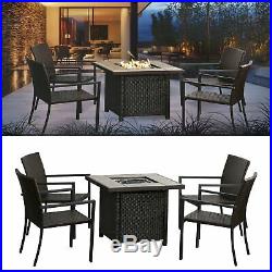 Outdoor propane fire pit 5 piece set 32-inch Square table+4 Rattan Wicker chairs