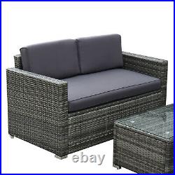 Outside Rattan Wicker Chair/Sectional Set for Patio with Glass Coffee Table, Grey