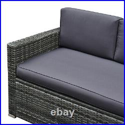 Outside Rattan Wicker Chair/Sectional Set for Patio with Glass Coffee Table, Grey