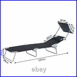Outsunny 2PC Recliner Outdoor Sun Lounger Height Adjustable with Top Canopy Cover