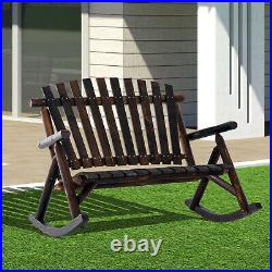 Outsunny 2 Person Fir Wood Rustic Outdoor Patio Adirondack Rocking Chair Porch