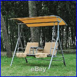 Outsunny 2-Person Outdoor Patio Porch Swing Double Seat with Canopy & Stand