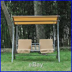 Outsunny 2-Person Outdoor Patio Porch Swing Double Seat with Canopy & Stand