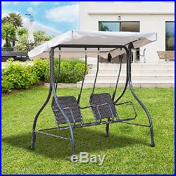 Outsunny 2 Person Swing Bench Outdoor Garden Wicker Seat Adjustable Tilt Canopy