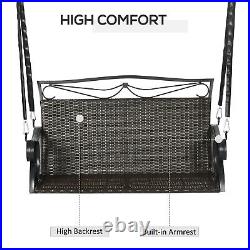 Outsunny 2-Person Wicker Porch Swing Hanging Swing Bench with Steel Chains