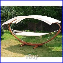 Outsunny 2 Person Wood Swing Arc Hammock Bed and Stand Set with Canopy White