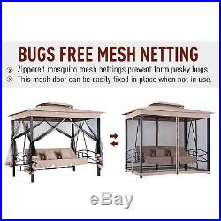 Outsunny 3 Person Outdoor Patio Daybed Canopy Gazebo Swing with Mesh Walls