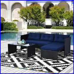 Outsunny 3-Piece Patio Furniture Set Rattan Sectional Wicker Sofa Lounger