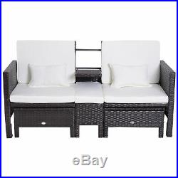 Outsunny 3pcs Rattan Wicker Outdoor Patio Conversation Set Lounge Chaise Chair