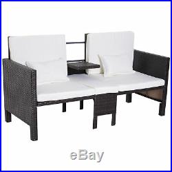 Outsunny 3pcs Rattan Wicker Outdoor Patio Conversation Set Lounge Chaise Chair