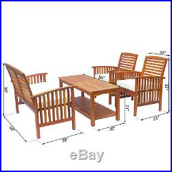 Outsunny 4 Piece Acacia Wood Outdoor Conversation Set Patio Furniture Loveseat