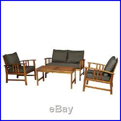 Outsunny 4 Piece Solid Acacia Wood Outdoor Patio Furniture Chat Set withCushions