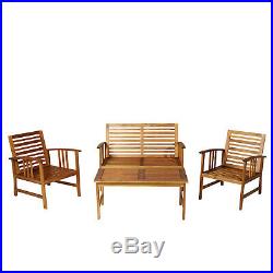 Outsunny 4 Piece Solid Acacia Wood Outdoor Patio Furniture Chat Set withCushions