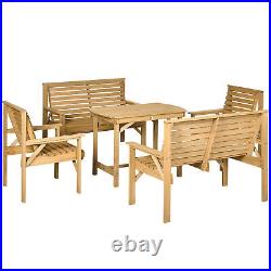 Outsunny 5pc Patio Dining Set Wooden Table and Chair Loveseat Umbrella Hole
