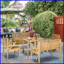 Outsunny 5pc Patio Dining Set Wooden Table and Chair Loveseat Umbrella Hole