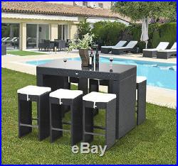 Outsunny 7pc Outdoor Kitchen Dining Table Wicker Rattan Pub Barstool Bistro Set