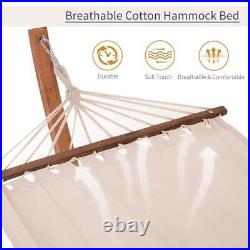 Outsunny Fabric Hammocks 43.3x39.3124 With Wood Stand for Single Person Beige