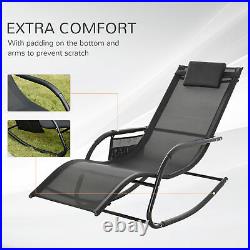Outsunny Garden Textilene Rocking Chair Sun Lounger Recliner with Headrest Black
