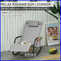 Outsunny Garden Textilene Rocking Chair Sun Lounger Recliner with Headrest Grey