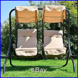 Outsunny Luxury Metal Swing Chair 2 Separated Seater With Canopy & Cushions Beige