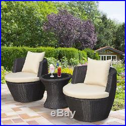 Outsunny Outdoor 3 Piece Patio Rattan Nesting Chair Conversation Set Wicker