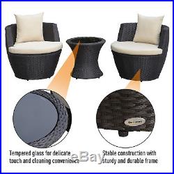Outsunny Outdoor 3 Piece Patio Rattan Nesting Chair Conversation Set Wicker