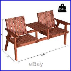 Outsunny Outdoor Patio Wooden Double Chair Garden Bench with Middle Coffee Table