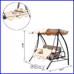 Outsunny Outdoor Swing Chair Bed 2 in 1 withCushion Pillow Canopy Steel Furniture