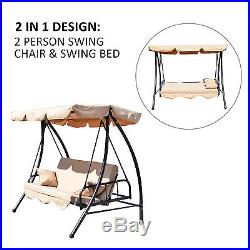 Outsunny Outdoor Swing Chair Bed 2 in 1 withCushion Pillow Canopy Steel Furniture