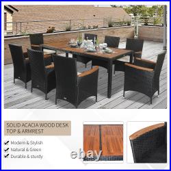 Outsunny Patio Wicker Dining Set withAcacia Wood Table Top & Cushion