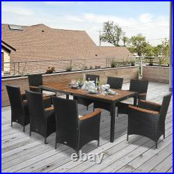 Outsunny Patio Wicker Dining Set withAcacia Wood Table Top & Cushion