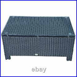 Outsunny Rattan Coffee Table Garden Patio Conservatory Tempered Glass Black