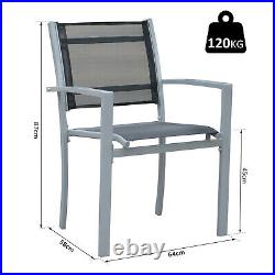 Outsunny Set Of 2 Outdoor Chairs Steel Frame Texteline Mesh Seats Foot Caps Grey