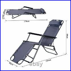 Outsunny Sun Lounger Recliner Chair 2 in 1 Garden Foldable Steel Grey Outdoor